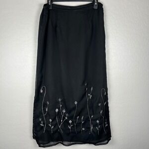 VTG Kathie Lee Collection Black Floral Embroidered Maxi Skirt Womens Medium 8/10